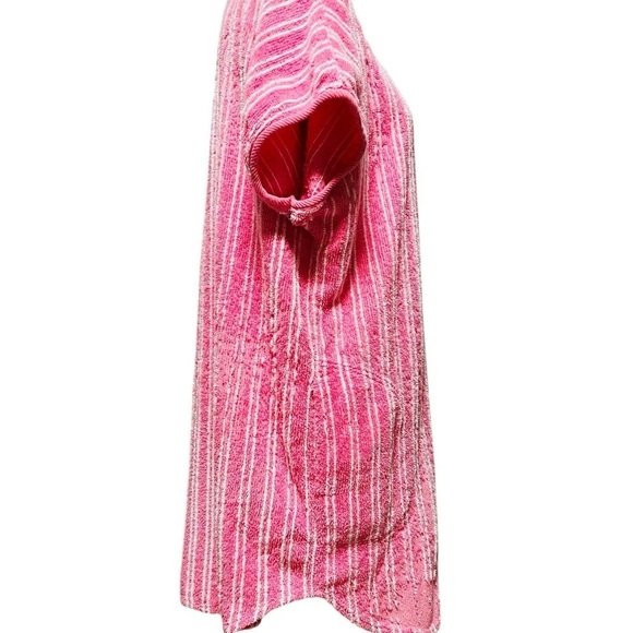 STAN HERMAN WOMEN’S TERRY CLOTH SHORT ROBE SIZE MEDIUM PINK WITH WHITE STRIPES - Picture 5 of 16